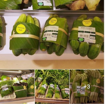 Гениальное решение: банановые листы вместо пластиковых пакетов в тайском супермаркете (фото)
