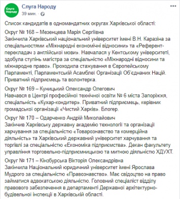 Блогер, профессор, ветеран, юрист. Опубликован список мажоритарщиков от "Слуги народа" в Харьковской области