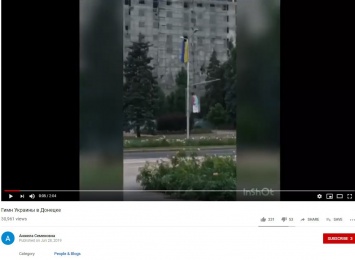 В сети появилось видео, на котором в центре оккупированного Донецка играет гимн и висит флаг Украины