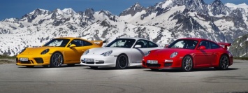 Porsche празднует 20-летие модели 911 GT3 зрелищным заездом в Альпах: видео