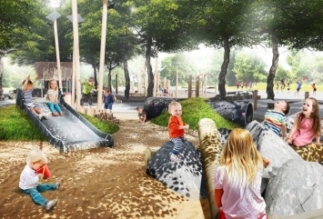 Натуральные материалы и уникальный дизайн: в одесском парке начали строить необычную детскую площадку
