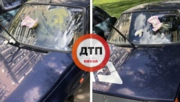 В Киеве на лобовое стекло героя парковки, бросили использованный памперс. Фото