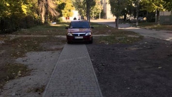 Я паркуюсь, как олень: в Никополе водитель Renault Logan припарковал авто на пешеходной дорожке