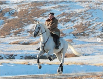 Белый скакун по первому снегу вынес товарища Ким Чен Ына на самую высокую гору Кореи. Фото