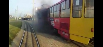 Во Львове на ходу загорелся трамвай: с огнем разобралась водитель (видео)