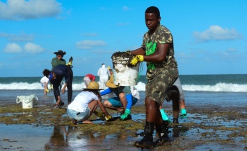 Очищать пляжи на северо-востоке Бразилии от нефти вышли тысячи людей (ФОТО)