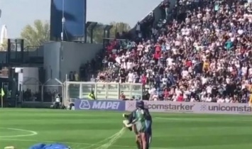 Парашютист приземлился на стадионе во время матча Интера