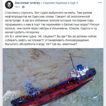 «Где вы, животные?» Портовик отметил безразличие экологов к катастрофе в Одесском заливе