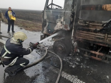 В Днепропетровской области на трассе загорелся грузовик