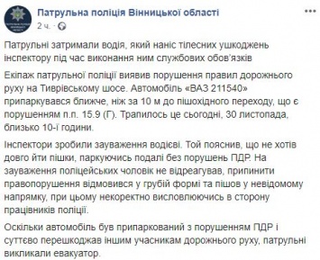 В Винницкой области водитель совершил наезд на полицейского и провез его на капоте своего авто