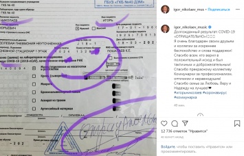 Российский певец Игорь Николаев опубликовал фото результатов теста на коронавирус