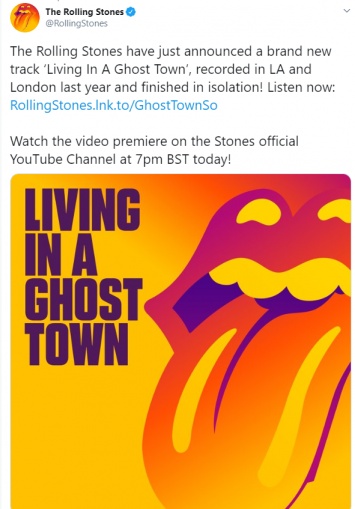 "Living in a Ghost Town". The Rolling Stones записали новую песню впервые за 8 лет и посвятили ее коронавирусу. Видео