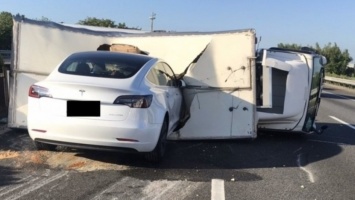 Автопилот не сработал: Tesla на полном ходу влетела в перевернутый грузовик