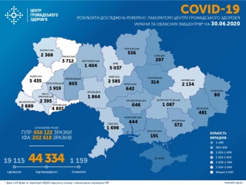 Минздрав опубликовал карту распространения коронавируса по областям Украины на 30 июня