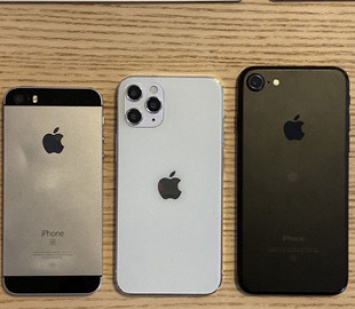 Наглядное сравнение iPhone 12 в стиле iPad Pro с оригинальным iPhone SE и iPhone 7