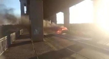 В Запорожье на мосту Преображенского загорелось авто - движение перекрыли, - ВИДЕО