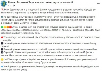 В Раде объяснили, как с 1 сентября поделят школьников Украины на четыре зоны с разными сценариями обучения