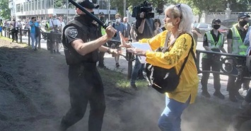 Резонанс: в сети показали снимок, как на учительницу, которая приехала отстаивать право на преподавание на украинском, напал силовик (ФОТО)