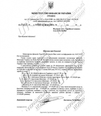 Министр финансов Марченко и его заместители в июне заработали по 47 230 гривен