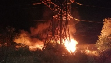 В Одесской области горит трава под высоковольтными линиями