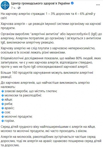 В Минздраве объяснили украинцам, какие продукты чаще всего вызывают аллергию