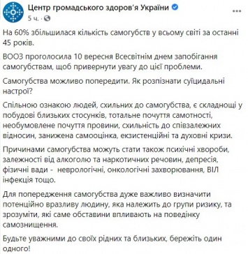 В МОЗ Украины объяснили украинцам, как узнать и предотвратить попытку самоубийства