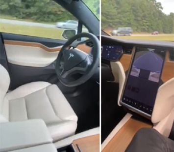 Настоящее безумие: водитель Tesla бросил руль и сел на пассажирское сиденье