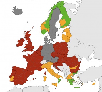 В Европе опубликовали карту заболеваемости коронавирусом по странам