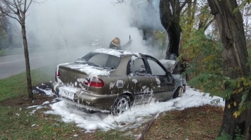 Пожарные Кривого Рога ликвидировали пожар в автомобиле, попавшем в ДТП