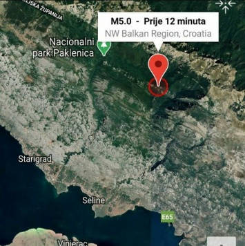 В Хорватии произошло землетрясение с эпицентром у города Сплит. Карта