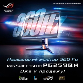 Игровой монитор ROG Swift 360Hz PG259QN с частотой 360 Гц начал продаваться в Украине