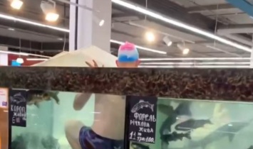 В херсонском супермаркете местный пранкер искупался в аквариуме с живой рыбой