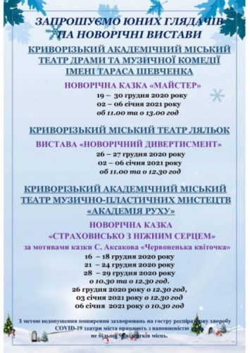 Криворожские театры приглашают детей на новые новогодние спектакли в дни зимних праздников и каникул
