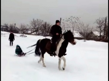 Только снег из под копыт: в днепровской Шляховке появился необычный аттракцион