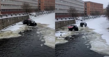 Вездеходы «Шерп» выехали на лед реки Санкт-Петербурга (видео)