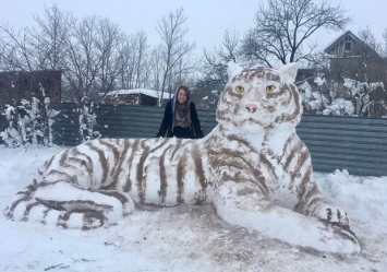 Полюбуйся: под Одессой из снега слепили пятиметрового тигра