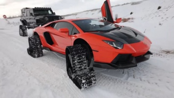 Первый в мире гусеничный Lamborghini застрял в снегу (ВИДЕО)