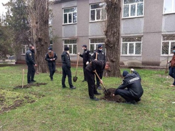 В Кривом Роге студенты юридического ВУЗа высадили деревья на территории детских дошкольных учреждений