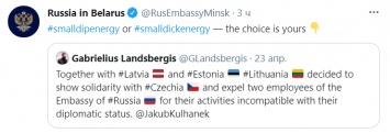 "Энергия маленького члена". Посольство России в Беларуси придумало "шутку" про главу МИД Литвы