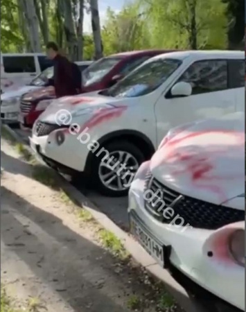 В Днепре вандалы обрисовали краской более 10 машин