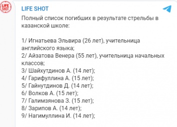 9 убито и 21 человек в больницах. Полный список жертв и раненых после бойни в Казани