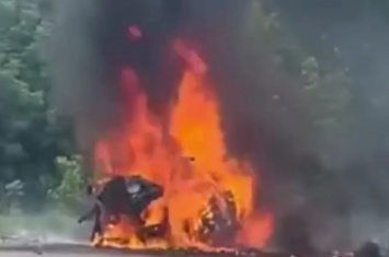 Под Харьковом автомобиль загорелся от удара с рекламным столбом: водитель погиб на месте (видео)