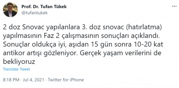 Ученые считают, что после третьей дозы вакцины Sinovac число антител против коронавируса растет в десятки раз