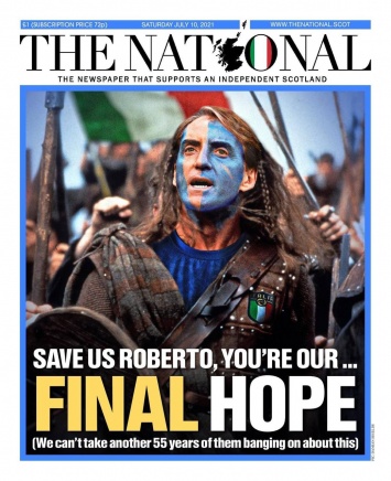 "Спаси нас, Роберто!" Перед финалом Евро 2020 в Шотландии вышла газета с Манчини в образе Уильяма Уолласа