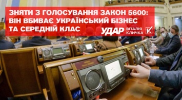 Законопроект 5600 необходимо снять с рассмотрения, он убивает украинский бизнес и средний класс - «УДАР Виталия Кличко»