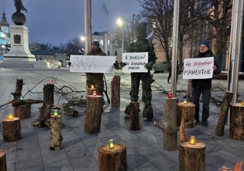 Пни и зажженные лампадки: в центре Харькова проходит эко-акция против вырубки деревьев