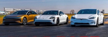 Tesla Model S и Lucid Air опередили Porsche Taycan Turbo S в дрэг-рейсинге (ВИДЕО)